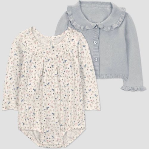 Carter's Just One You® Baby Girls' 2pc Floral Bubble Romper and Cardigan Set - Gray 6M