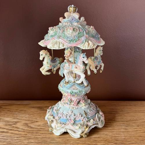 Vintage 90s Carousel Figurine Pastel Victorian Girl Nursery Decor Collectible