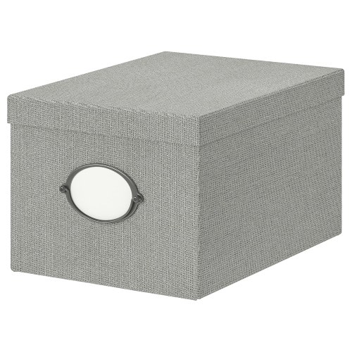 KVARNVIK Storage box with lid - gray 9 ¾x13 ¾x7 ¾ "