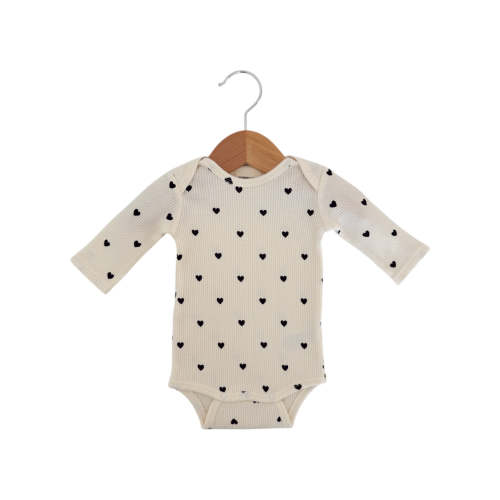 Organic Waffle Long Sleeve Bodysuit, Black Heart