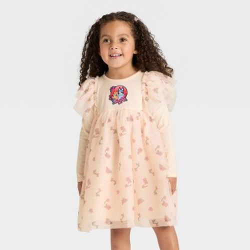Toddler Girls' Bluey Floral Long Sleeve Tulle Dress - Light Pink