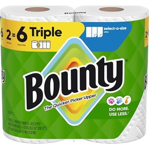 Bounty Select-A-Size Paper Towels, White, 2 Triple Rolls = 6 Regular Rolls