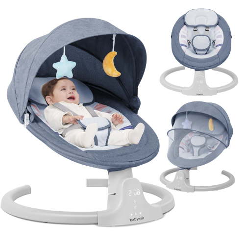 babyeap Baby Swing, APP Remote Control, 5 Speeds, 10 Lullabies, USB Plug, Blue