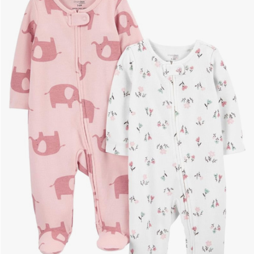 Simple Joys by Carter's baby-girls 2-way Zip Thermal Footed Sleep and Play, Pack of 2