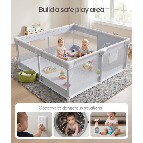 Fodoss Baby Playpen 50×50in, Small Play Pen for Babies and Toddlers, Playpen for Apartment, Play Yard, Activity Fence, Baby Playard with All-Side Mesh, Pull Rings