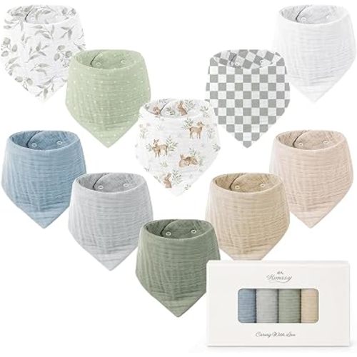 Konssy 10 Pack Baby Muslin Bandana Bibs for Drooling and Teething