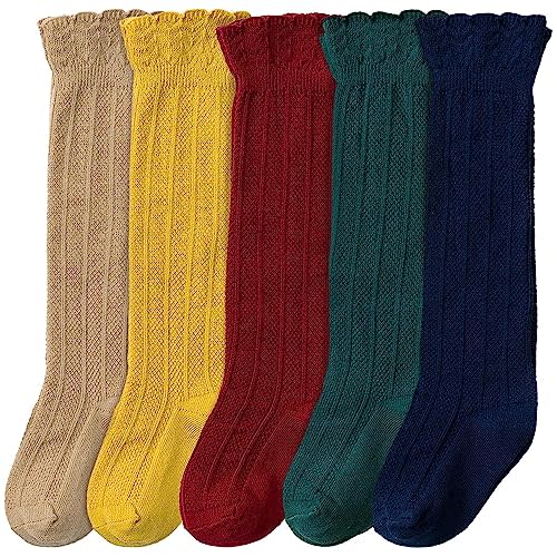 CozyWay Baby & Toddler Knee High Socks For Baby Girls Multi Color - 5 Pack