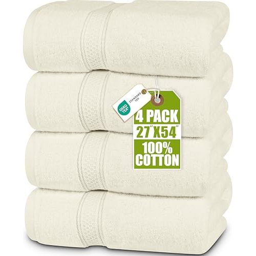 Utopia Towels 4 Pack Premium Bath Towels, 27x54 in, 600 GSM Cotton Ivory | Premium Lightweight Ring Spun Cotton Towels - Highly Absorbent, Quick-Drying, Soft Feel, Perfect for Daily Use