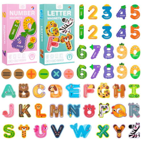 sixwipe 52 Pcs Magnetic Letters and Numbers, Colorful ABC Animal Alphabet Fridge Magnets, Educational Spelling Learning Game Toys for Kids, Toddlers 3+ Years Old