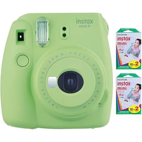 Fujifilm Instax Mini 9 Instant Camera (Lime Green) with 2 x Instant Twin Film Pack (40 Exposures)