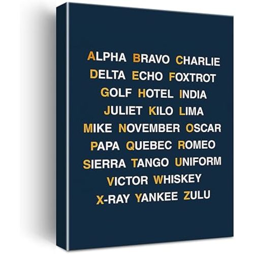 Phonetic Alphabet Canvas Painting Airplane Decor Aviation Art Prints for Home Boys Room Playroom Nursery Wall Decor Framed Artwork Pilot Gifts(12x15 Inch)