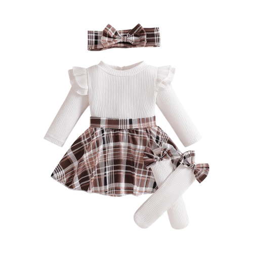 BLVB Baby Girl Clothes Newborn Fall Winter Holiday Outfit Ruffled Long Sleeve Romper Dress Headband Skirt Socks Set 1-18 Months
