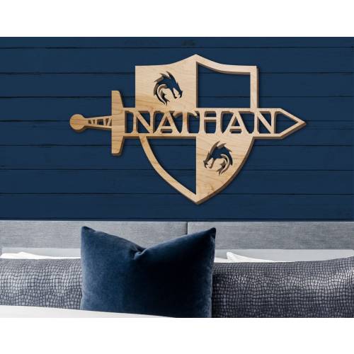 Sword And Shield Name Sign, Nursery Decor, Personalized Wood Sign, Wooden Name, Personalized Name Sign, Wooden Name Sign, Kids Name Sign