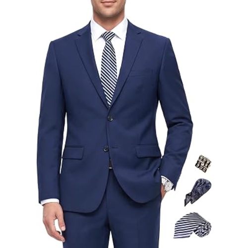 Conjunto de traje de dos piezas para hombre con ajuste delgado, elástico y lavable a máquina, traje formal de negocios de solapa simple para oficina y invitado de boda