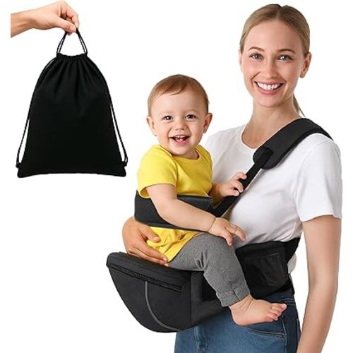 Baby Carrier with Hip Seat – Adjustable Waistband, Safety Harness & Storage Pockets – Detachable Shoulder Strap – Foldable Design for Newborns & Toddlers – Comfortable & Compact