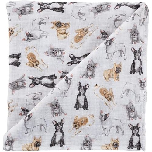 Mud Pie, French Bulldog Print Baby Swaddle Blanket, 47" x 47", Frenchie