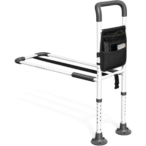 HOMEAL Bed Rails for Elderly Adults Safety - Adjustable Bed Assist Rails for Seniors, Adult Bed Guard Rail with Non-Slip Ergonomic Handle,Storage Pocket & Fixing Strap, 350 Tested (Grey, Long)