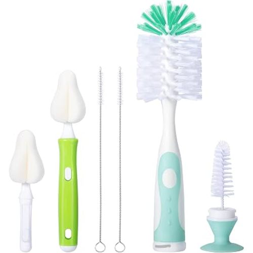 Baby Bottle Brush Kit with Suction Base, Hidden Cleaner & Sponge, Green