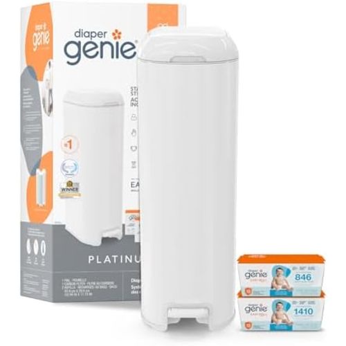 Diaper Genie Platinum Ensemble cadeau seau à couches 2 recharges Easy Roll