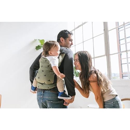 Baby Tula Lite Ripstop Nylon Compact Baby Carrier, Lightweight & Ergonomic Carrier for Travel w/Convenient Storage Hip Pouch, Multiple Carrying Positions for 12lbs to 30lbs - Soar (Olive Green/Birds)