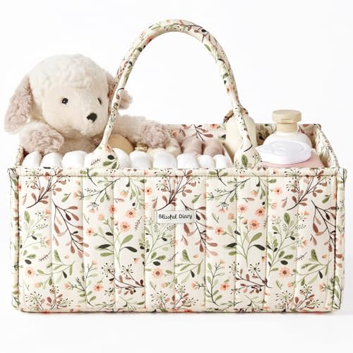 Blissful Diary Floral Diaper Caddy Organizer, Stylish Nursery Storage Basket, Gift for Baby Shower, Baby Registry Must Have, Newborn Essentials, Pastoral Daisy