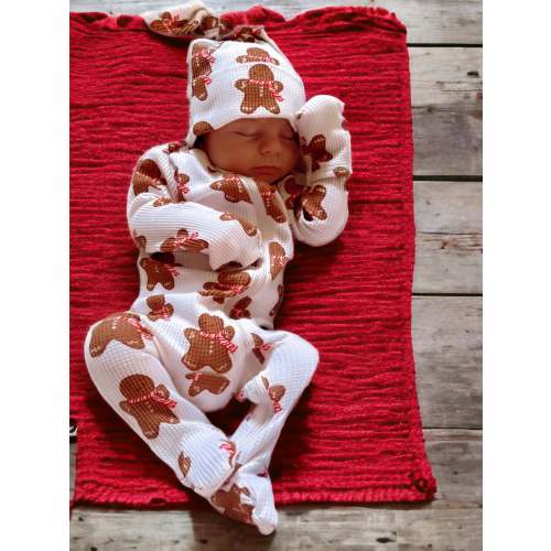 Organic Waffle Basic Zip Footie, Gingerbread Man