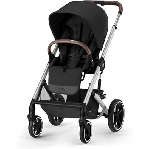Cybex Balios S Lux Toddler and Baby Stroller with Reversible Seat, Unique One-Pull Harness, and Multiple Recline - Travel System Ready, with One Hand Fold, Silver Frame/Moon Black Seat
