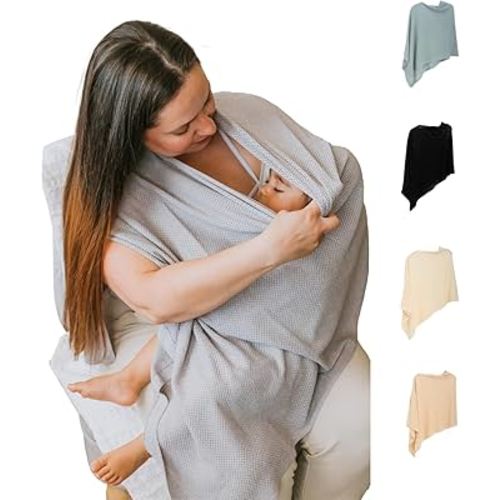 Breathable Nursing Cover Up for Breastfeeding - Privacy Nursing Covers - Improved Ponchy by Gold Mamas - Newborn Essentials Must Haves - TrueGray