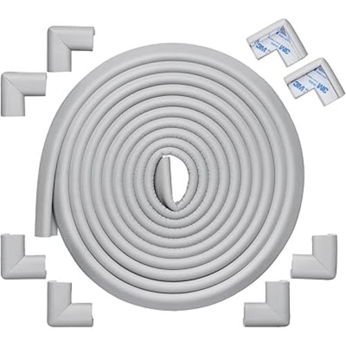 Roving Cove HeftyFit Edge Corner Protector Baby Proofing (Large 18ft Edge 8 Corners), Heavy-Duty, Soft NBR Rubber Foam, Furniture Fireplace Safety Bumper Guard, 3M Adhesive, Stone Grey