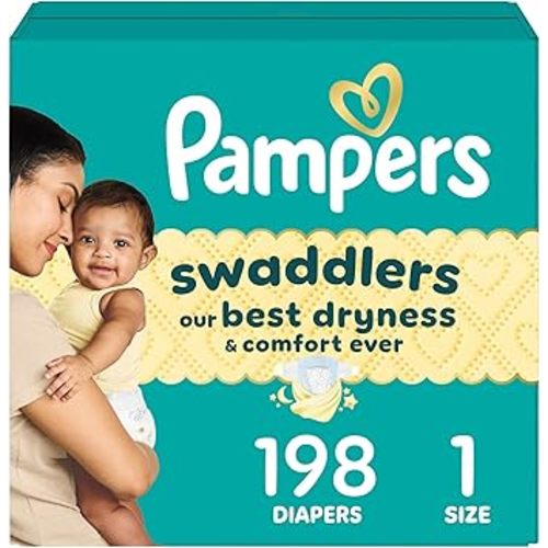 Pampers Swaddlers Diapers, Size 1 (8-14 lbs), 198 Count, Hypoallergenic, Absorbent, Keeps Baby Dry and Comfortable, Skin Safe Disposable Newborn Baby Diaper