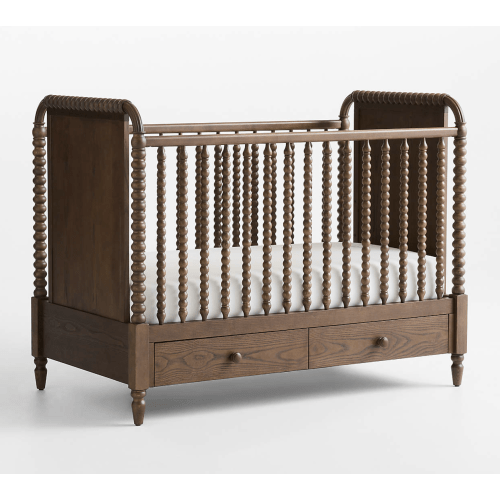 Jenny Lind Heirloom Deep Brown Wood Convertible Storage Baby Crib with Toddler Bed Rail