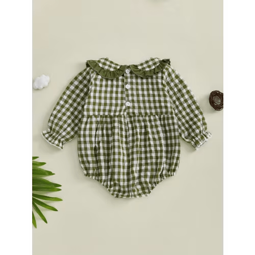 baby girls green gingham check duck embellished romper - Temu