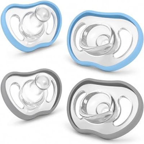 Nanobébé Active Baby Pacifiers (4-36 Months) – Ergonomic Vented Design for Airflow – Lightweight One-Piece Silicone Soother – 4-Pack, Sky & Cool Grey
