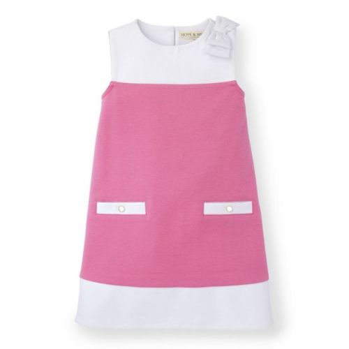 Hope & Henry Girls' A-line Ponte Knit Dress (pink And White Block, 3-6 Months)