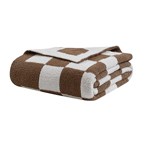 bearberry Fuzzy Checkerboard Grid Throw Blanket Soft Cozy Warm Microfiber Bed Blanket Decor for Couch Sofa Bed Travel Home (Mocha, 60''x80'')