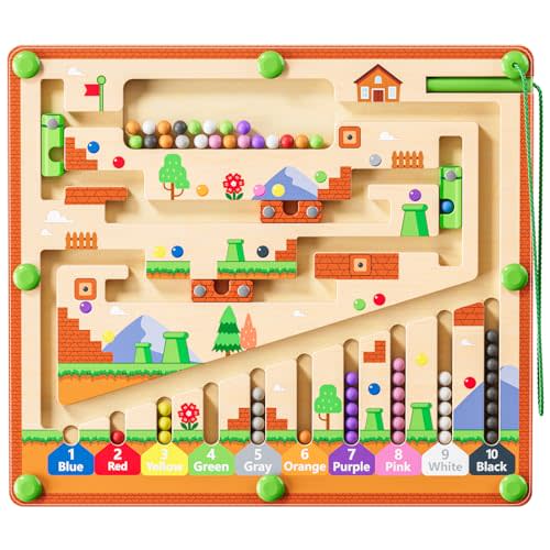 zhiwuzhu Montessori Toys,Magnetic Color and Number Maze,Wooden Toys for Ages 2-4,Toddler Fine Motor Skills Toys for Boys Girls