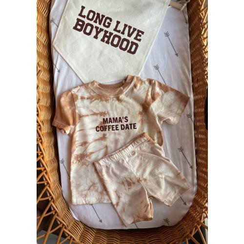 Mama's Coffee Date Tie-Dye Baby Biker Set: Neutral Baby Outfit