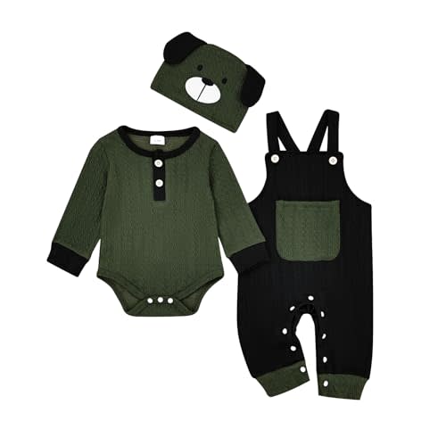 FOCUTEBB Baby Boy Clothes Cute Long Sleeve Romper Infant Pocket Overalls Adjustable Suspender Pants Set 0-18 Months