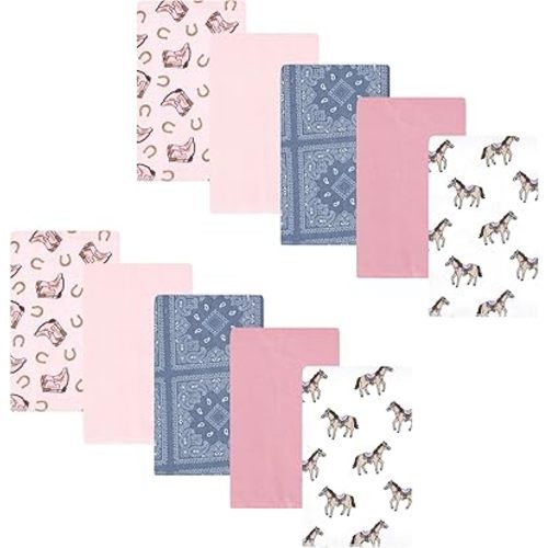 Hudson Baby Baby Cotton Flannel Burp Cloths 10-Pack, Cowgirl, One Size