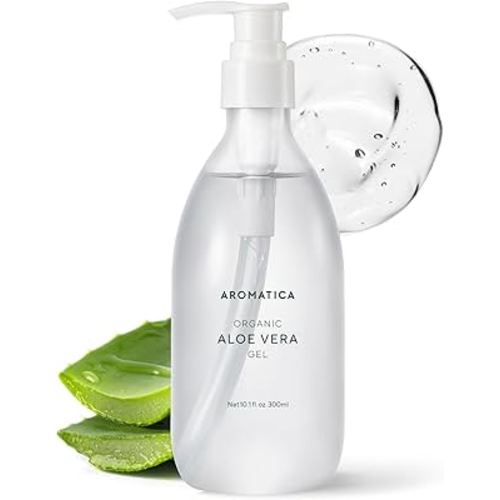 AROMATICA Organic Aloe Vera Gel 10.14oz/300ml, After Sun Care And Sunburn Relief with Pure Aloe Vera Gel Face&Hair, Sun Burn Moisturizer EWG Verified