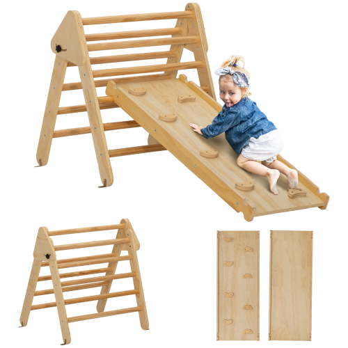 Qaba Pikler Triangle Set, 2 in 1 Climbing Toys for Toddlers, Nature Wood - Walmart.ca
