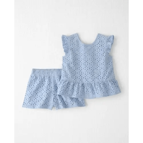 Toddler Girl 2-Piece Organic Cotton Top & Short Set in Blue Eyelet - Little Planet | Carter's