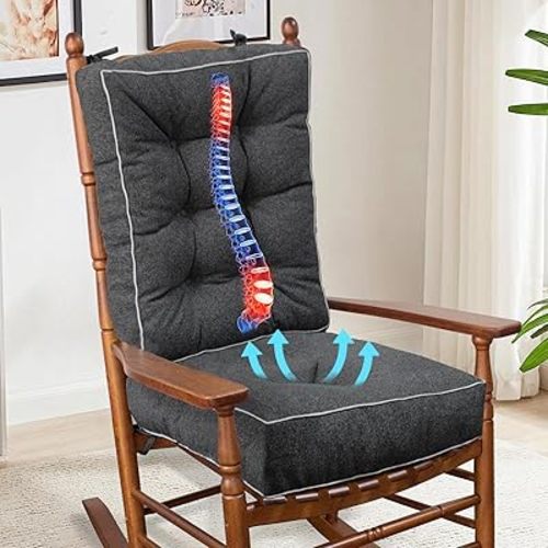 YZ HOME Jumbo Rocking Chair Cushion with Memory Foam for Outdoor/Indoor,Set of Thicken Seat & Back Chair Cushions with Ties,Non-Slip Chair Pad for Rocker,Dark Grey,28 * 18 * 5/18x18x5 of 2 piece