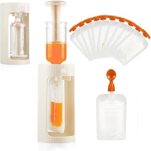 Refillable Squeeze Packs for Baby Puree Food Storage, Baby Food Pouch Filling Maker with 10 Pcs Pouches, Pouch Filling Station for Infant and Toddlers