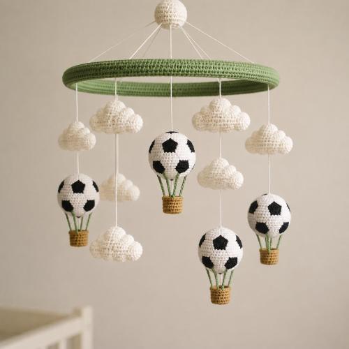 World Cup 2026 Crochet Football Mobile, Soccer Ball Air Balloon Nursery Art