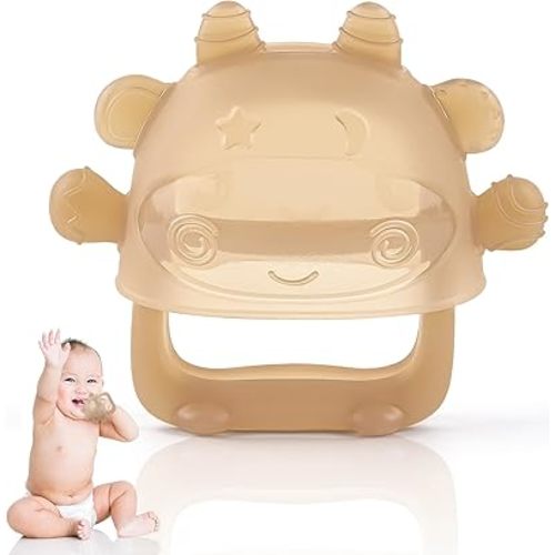 Anboor Baby Teething Toys, Silicone Teethers for Babies Anti Dropping Hand Teether, Infant Baby Chew Toys for Teething Relief, Ideal Present for Newborn Soon-to-be Mothers(Brown)