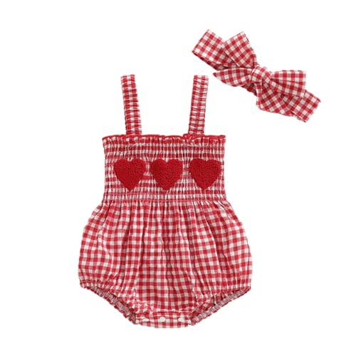 Kuriozud Valentines Day Outfit Baby Girl Bubble Romper Spaghetti Strap Onesie My First/1st Valentines Day Clothes Clothing