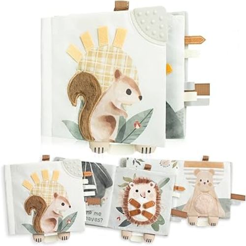 ZICOTO Soft Baby Book with Touch and Feel Pages - Cute Sensory Book for Babies 0-6 Months with Textured Animals, Mirror & Crinkle Paper - Fun Toy and Newborn/Infant Gift