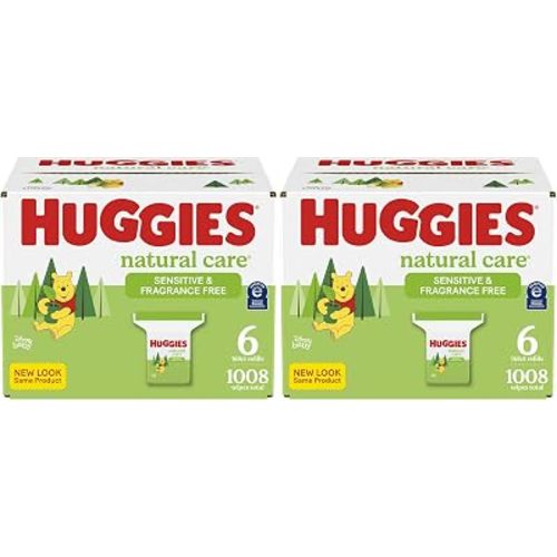 Huggies Natural Care Unscented Baby Wipes, Sensitive, 6 Refill Packs (1008 Wipes) (Pack of 2)