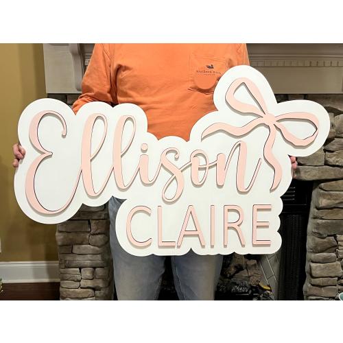 Custom Bow Name Sign Personalized Wooden Nursery Sign Baby Girl Name Sign Baby Shower Gift Custom Baby Name Sign Wooden Sign for Girls Room
